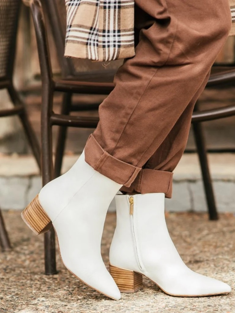 Women’s White Leather Pointed Toe Ankle Boots - Thursday Luna Boots in Ecru